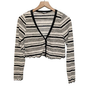 Gaze Womens Striped Cropped Cardigan Sweater Size XS Black Gray Button Front NWT